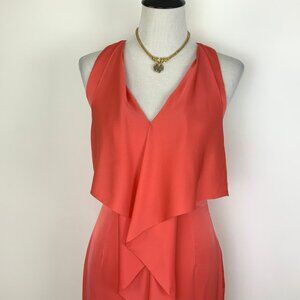 Barneys New York Pink/Salmon Silk Ruffle Front Sleeveless Shift Dress Size 6
